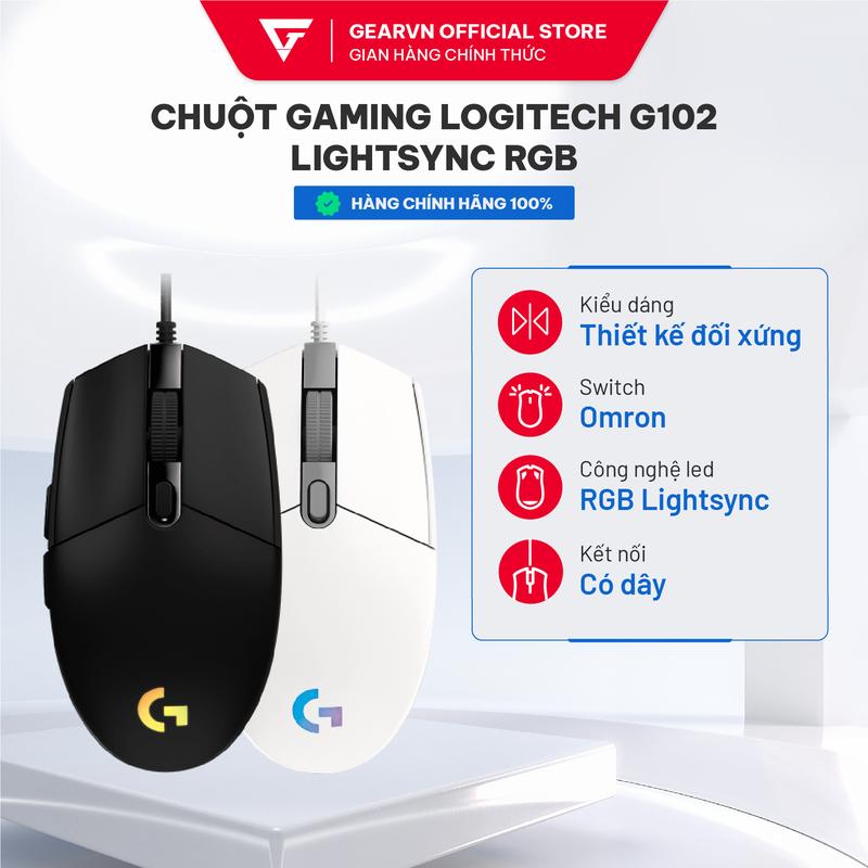 Chuột Gaming LOGITECH G102 LightSync RGB - Tuỳ Chỉnh Phần Mềm HUB G - 5 Chế Độ Thiết Lập Sẵn - Hàng Chính Hãng