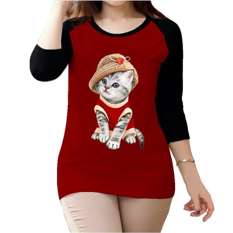 Mareebelikaos.id - Kaos Atasan Wanita Motif Kucing Topi Lengan 3/4 Raglan Baju  Premium Sablon Custom Digital Printing Santai Dewasa Cewek 0