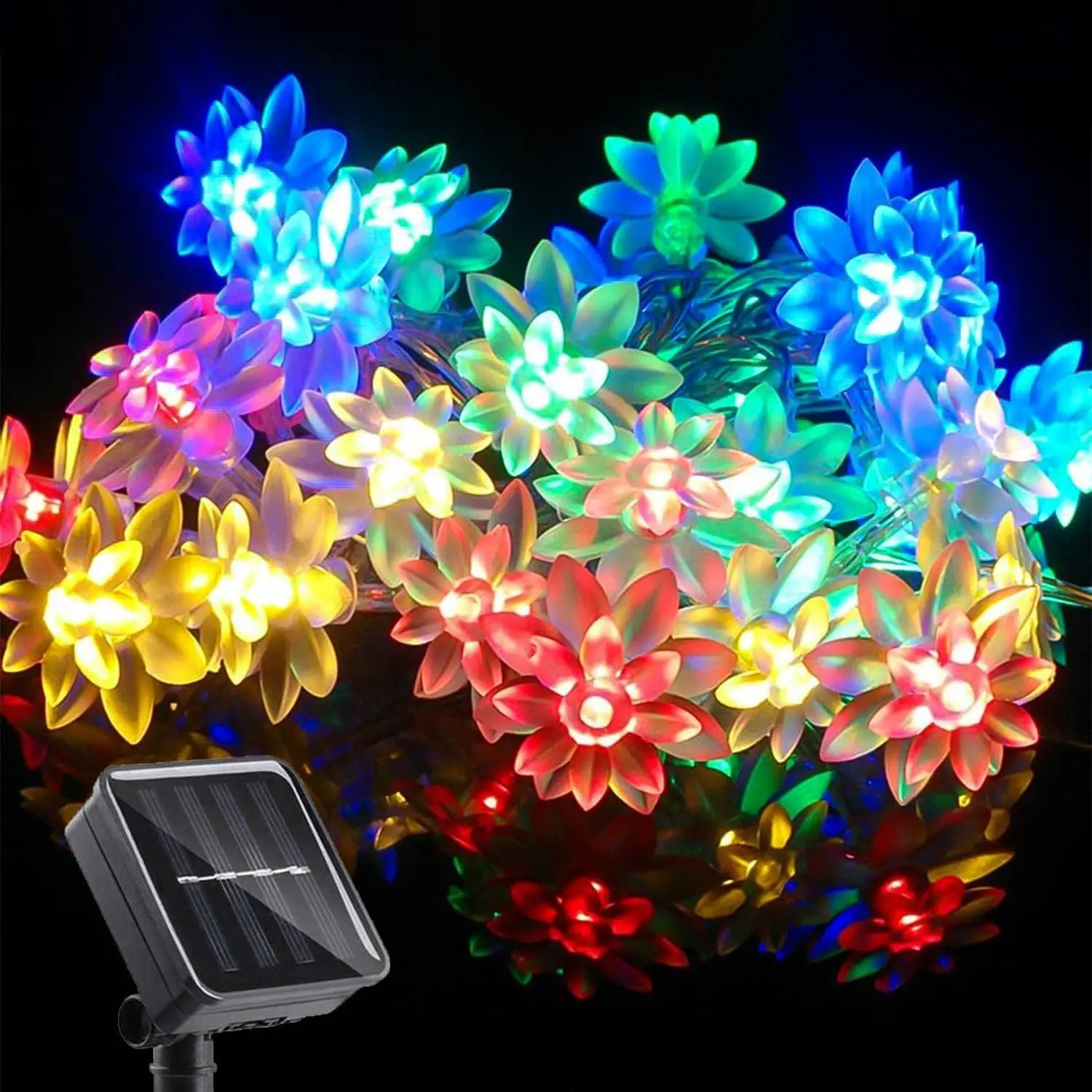 Solar Powered Flower Shaped String Light, 8 Modes Lotus Flower Waterproof LED String Light, Outdoor Decorative Light for Patio Garden Yard Porch Wedding Party
