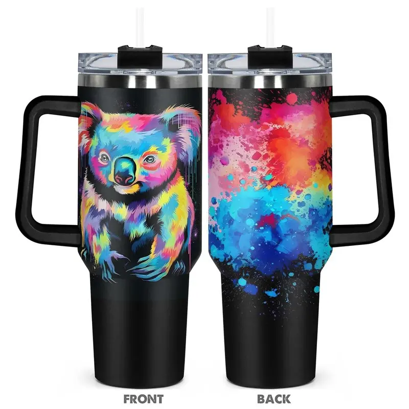 40oz Tumbler with Lid, 1 Count Colorful Koala Pattern Stainless Steel Water Bottle, Insulated and Durable, Gift for Any Occasion, Drinkware 0