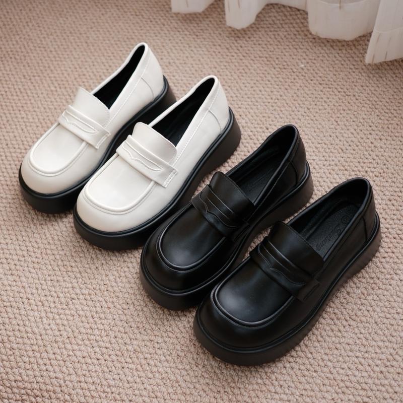  Giày oxford da lì đế bánh mì cao 5cm 6030-8  Wood shoes  