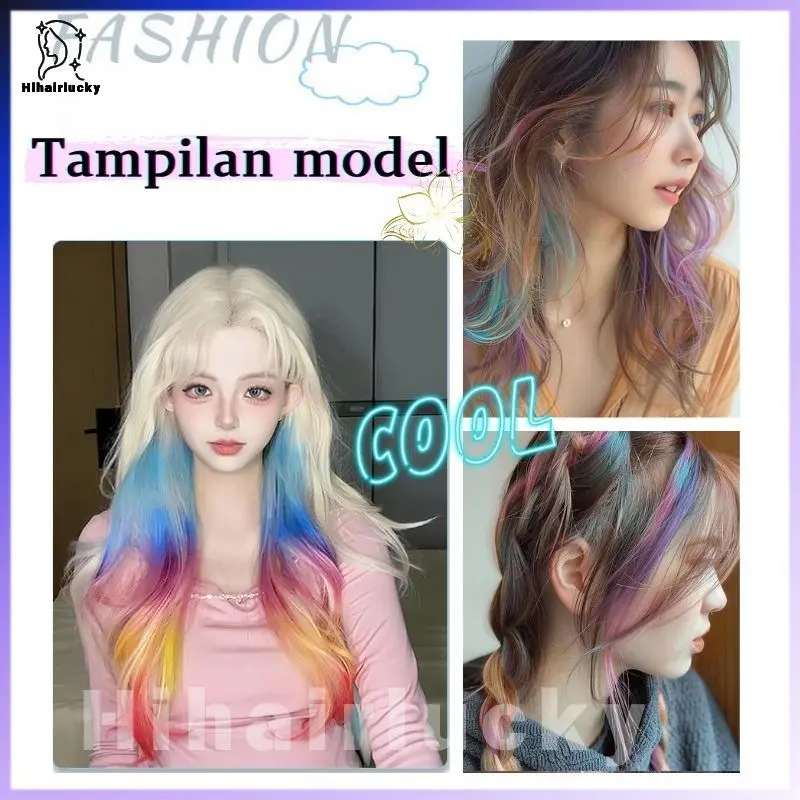 HIL-0040 Hairclip Extension Warna Gradient - Aksesoris Rambut Konser Pesta, Gaya Korea Jepit Sisi Telinga, Rambut Palsu Halus Natural (Wanita) 7
