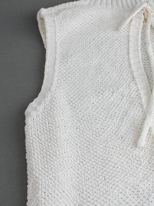 【Plus Size】 Solid Color Split Tie Back Sweater Vest, Casual Round Neck Sleeveless Knit Top for Fall & Winter, Women's Plus Clothing for Daily Wear 5