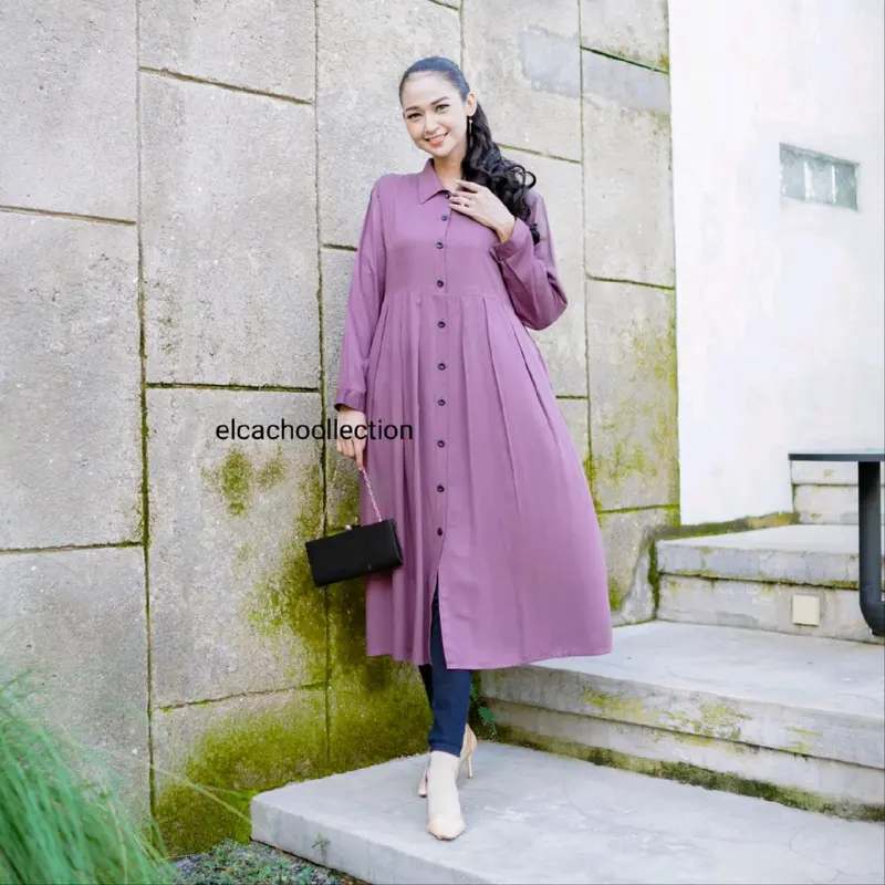 Afifah long tunik Muslimah Kain Rayon Tebal // baju tunik Panjang full Rempel dan Kancing 4