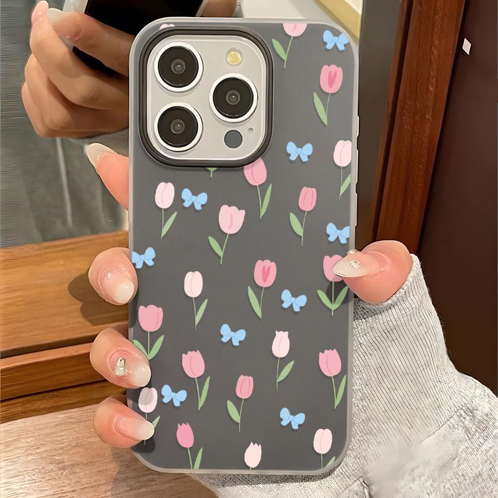 Jelly Color 2 In 1 Casing Untuk Samsung A07 A17 A56 A35 A55 A15 A16 A54 A06 A26 A35 A36 A53 S25 Ultra S24FE 5G Case Double-layer Matte Case DIY Card Holder Case Anti Fingerprint Tpu Protective Back Cover Motif Tulip Flowers