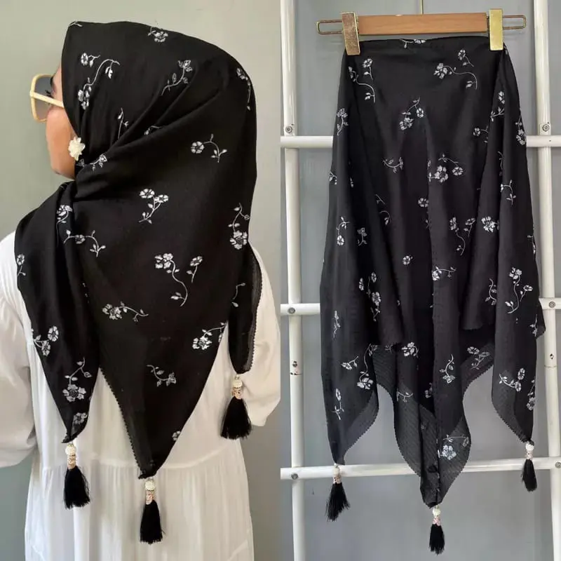 Hijab Segi Empat Jambul / Hijab Tasel Motif Bunga / Hijab Segi Empat Potton Star Motif 2