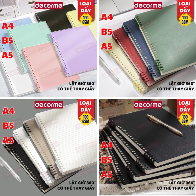 Sổ còng nhựa cao cấp thay được giấy Decorme kèm giấy đủ size A4 B5 A5 làm sổ ghi chép sổ học từ vựng sổ tay