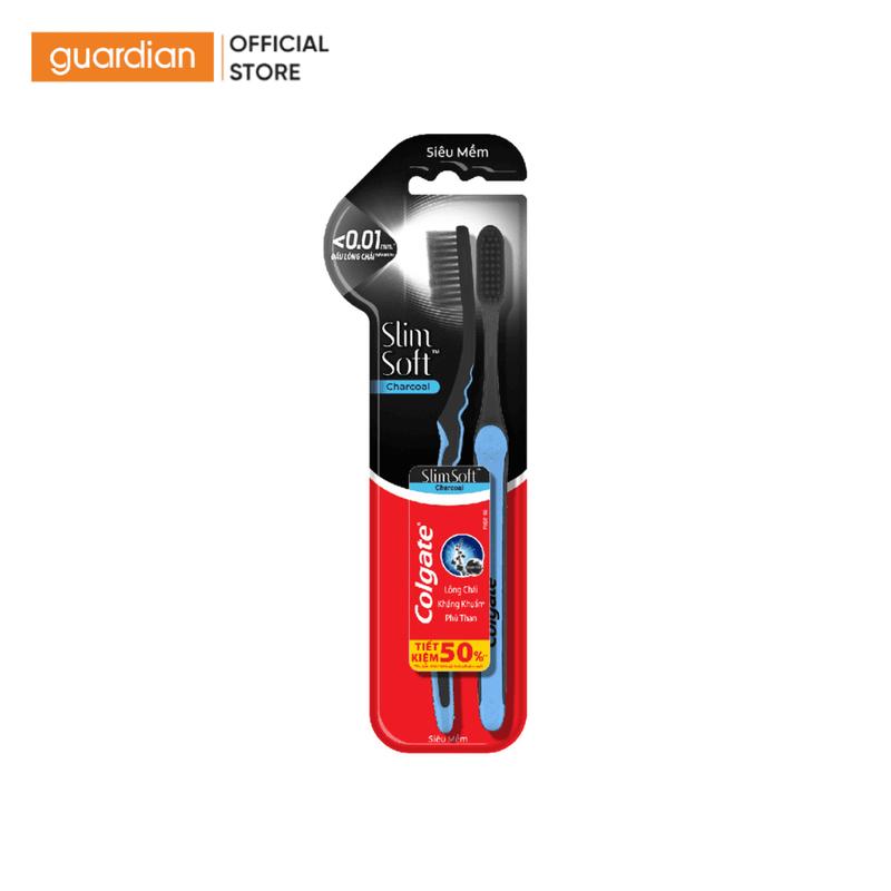 Bộ Đôi Bàn Chải Đánh Răng Colgate Slimsoft Charcoal Mềm Mảnh Than Hoạt Tính Slimsoft Charcoal Colgate