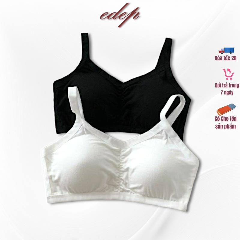 Áo Lá 3 Dây Co Dãn Đàn Hồi Thấm Hút Mồ Hôi Tốt Nữ Cotton Bra Tua Rua Trắng