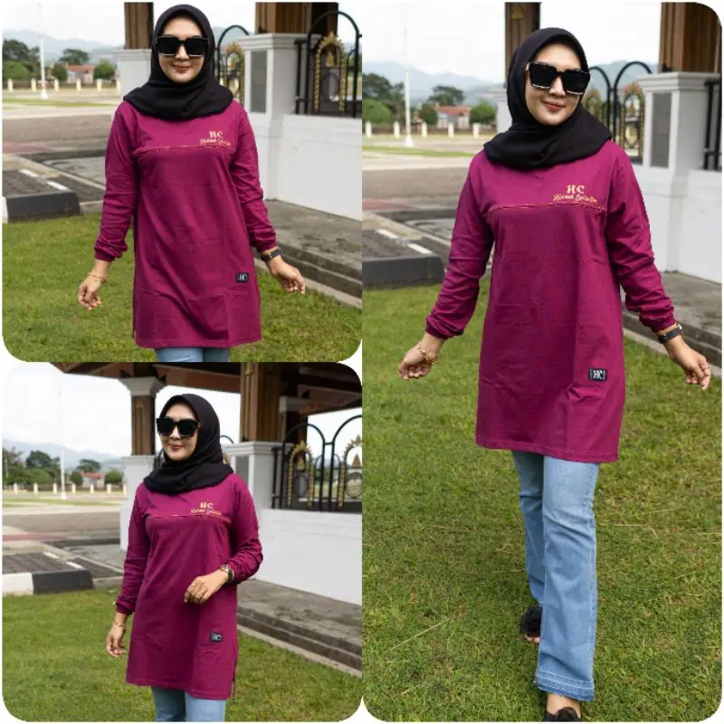 TUNIK SAMBUNG EMAS KAOS WANITA TANGAN PANJANG DI KERUT PAKAI KARET JAHITAN BELAH PINGGIR BAHAN KATUN KOMBET 20 S 4