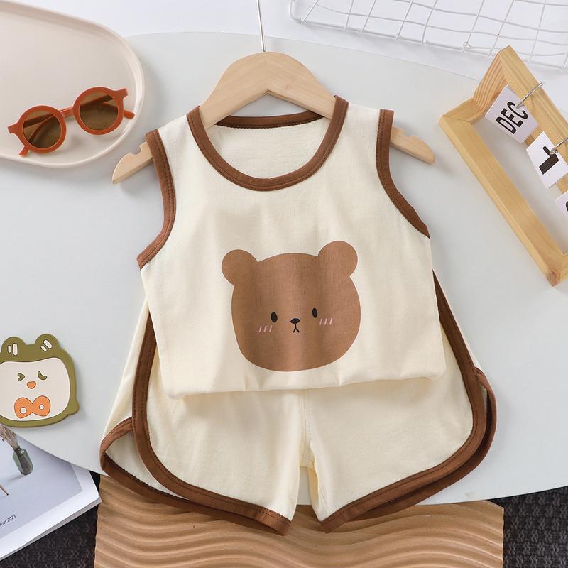 Bộ Đồ Vest Trẻ Em, Không Tay, Chất Liệu Cotton, Cho Bé Gái Và Bé Trai, Phong Cách Hàn Quốc, Quần Áo Trẻ Em Mùa Hè Mới, Hai Mảnh, Bán Buôn Có Sẵn 3