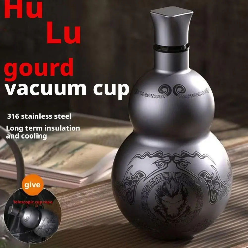 Cốc Cách Nhiệt Hình Quả Bầu, Wukong Đen, Được Làm Bằng Thép Không Gỉ 304, K8I8