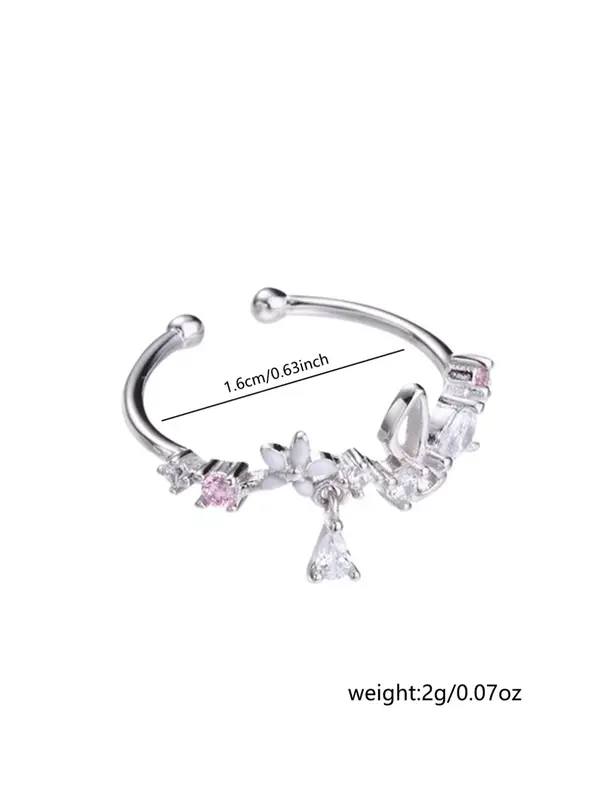 Elegant Rhinestone Inlaid Butterfly Design Cuff Ring As Valentine's Gift, Fashion All-match Accessories for Women & Girls, Matching Jewelry for Girlfriend 3