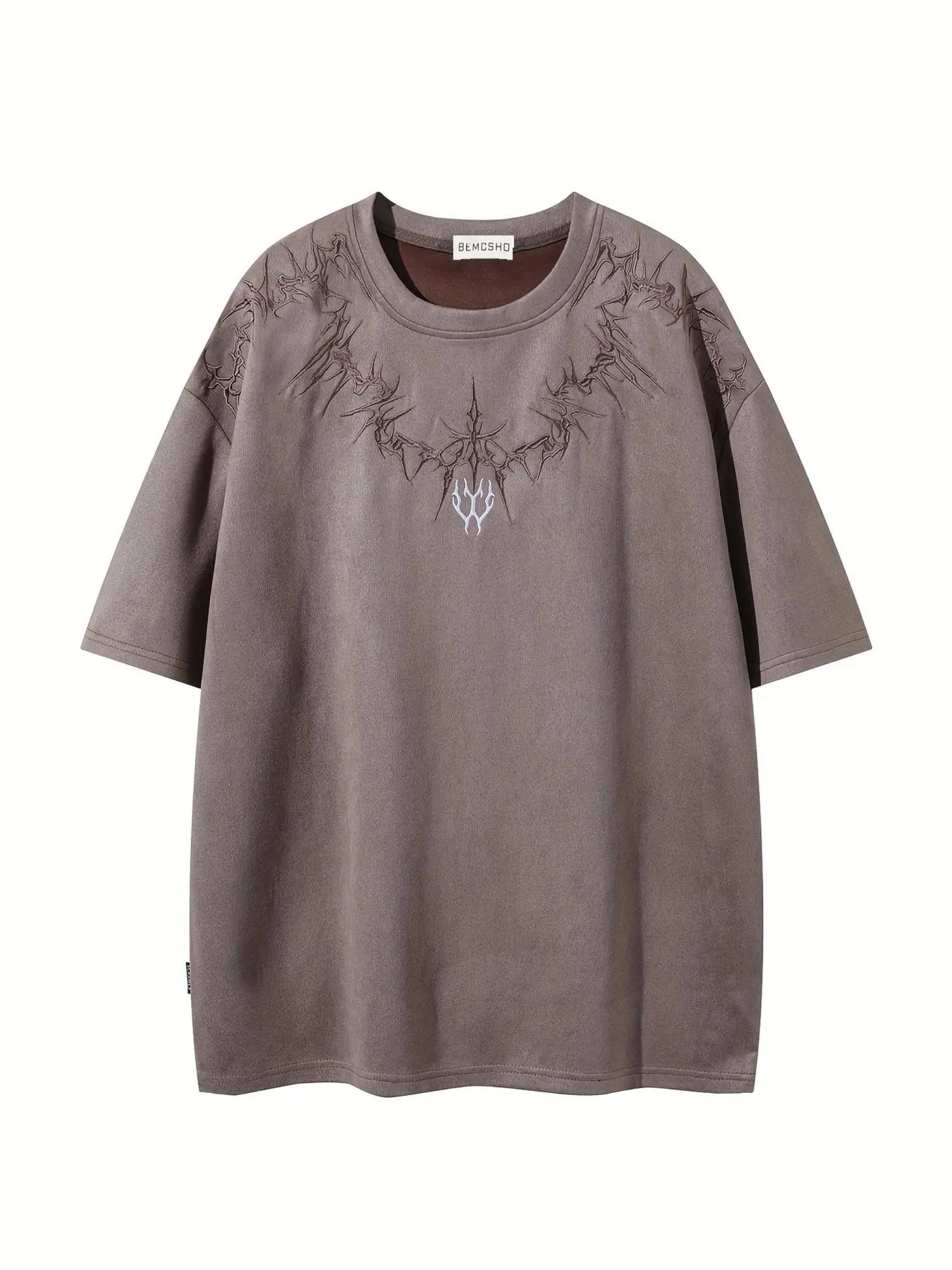 Men's Plain Embroidery Drop Shoulder Tee, Loose Casual Comfy Short Sleeve Round Neck T-shirt for Summer, Fashion Men's Top for Daily Wear