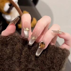 Rhinestone Decor Fake Nails, 30pcs Removable False Nails for Women Girls Nail Art, Effortless Press on Nails Manicure Set