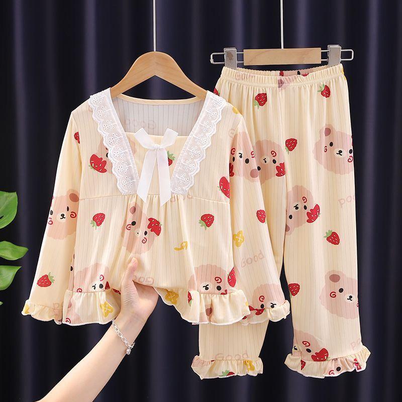 Product Introduction of Đồ Ngủ Trẻ Em, Dài Tay, Phong Cách Công Chúa Hoạt Hình, Cho Bé Gái Và Trẻ Em, Trẻ Em Trung Bình Và Lớn, Thích Hợp Cho Mùa Xuân Và Mùa Thu, Bộ Đồ Mặc Nhà Phòng Điều Hòa Không Khí, 2024 1