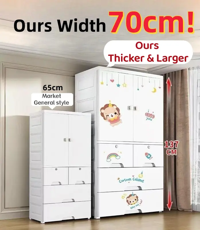 【Tủ Nhựa Cho Bé】70cm Tủ Quần Áo Trẻ Hình ảnh hoạt hình Tủ Để Đồ nhìu ngăn rộng rãi Tủ đồ nhựa đựng 1