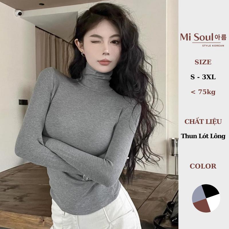 Áo Cổ Lọ Giữ Nhiệt Lót Lông Dài Tay BigSize MiSoul, Áo Lót Lông Cổ Cao Giữ Nhiệt Trơn Dài Tay  362 Cotton Nữ