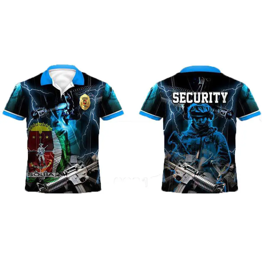 Men'S Polo Shirts Security Blackfull High Quality Clothes  Full Sublimation Outdoor Streetwear Fashion Casual Short Sleeved Tops Breathable Jersey
