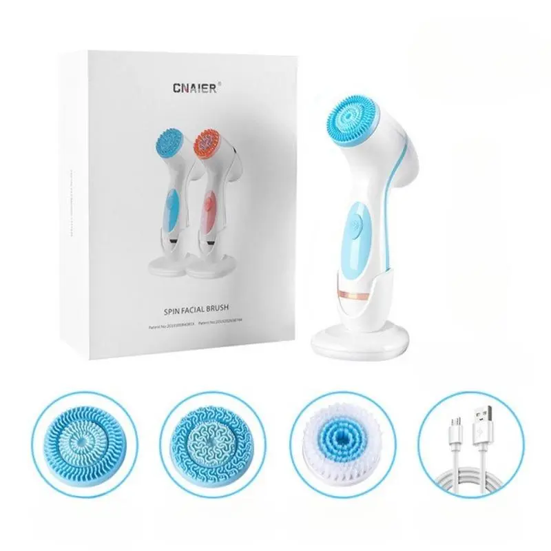 3 in 1 Electric Facial Beauty Instrument, 1 Box Waterproof Rechargeable Face Cleansing Brush with 3 Brush Heads, Facial Skin Care Tool for Women & Men 0