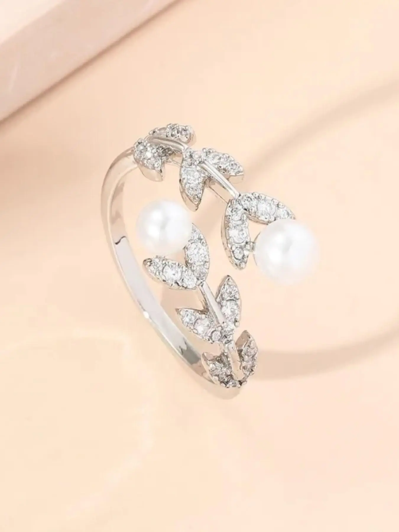 Faux Pearl & Rhinestone Decorated Cuff Ring, Fashion Accessories for Women & Girls, Trendy All-match & Exquisite Jewelry for Birthday Gift