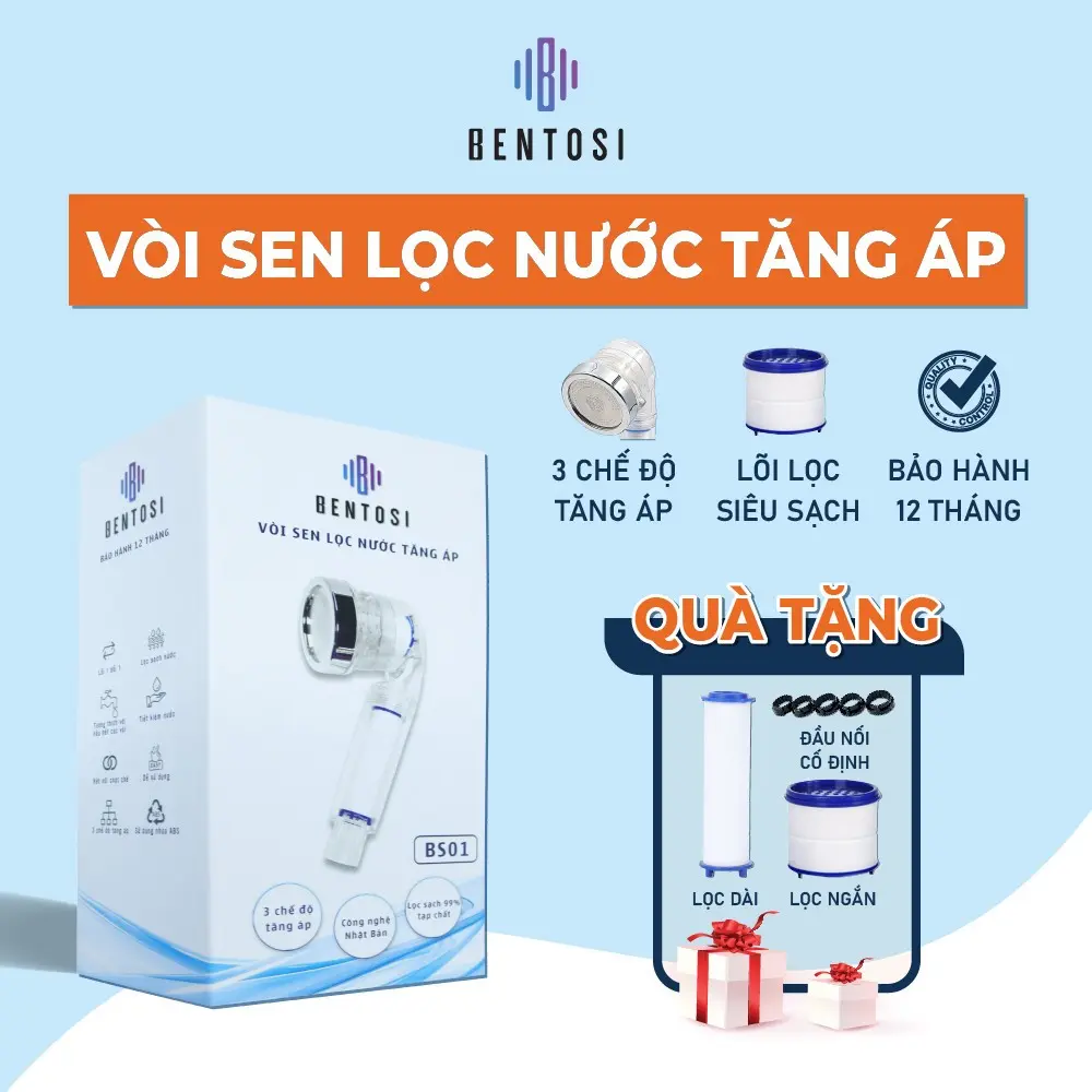 Bentosi, đầu vòi sen tắm lọc nước