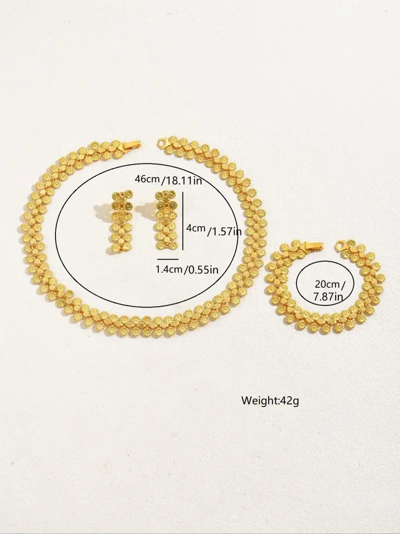 Product Introduction of Women's Elegant Flower Design Jewelry Set, Exquisite Trendy Pendant Necklace & Dangle Earrings & Bracelet, Fashionable Jewelry Set for Party & Daily Clothing Decor 1