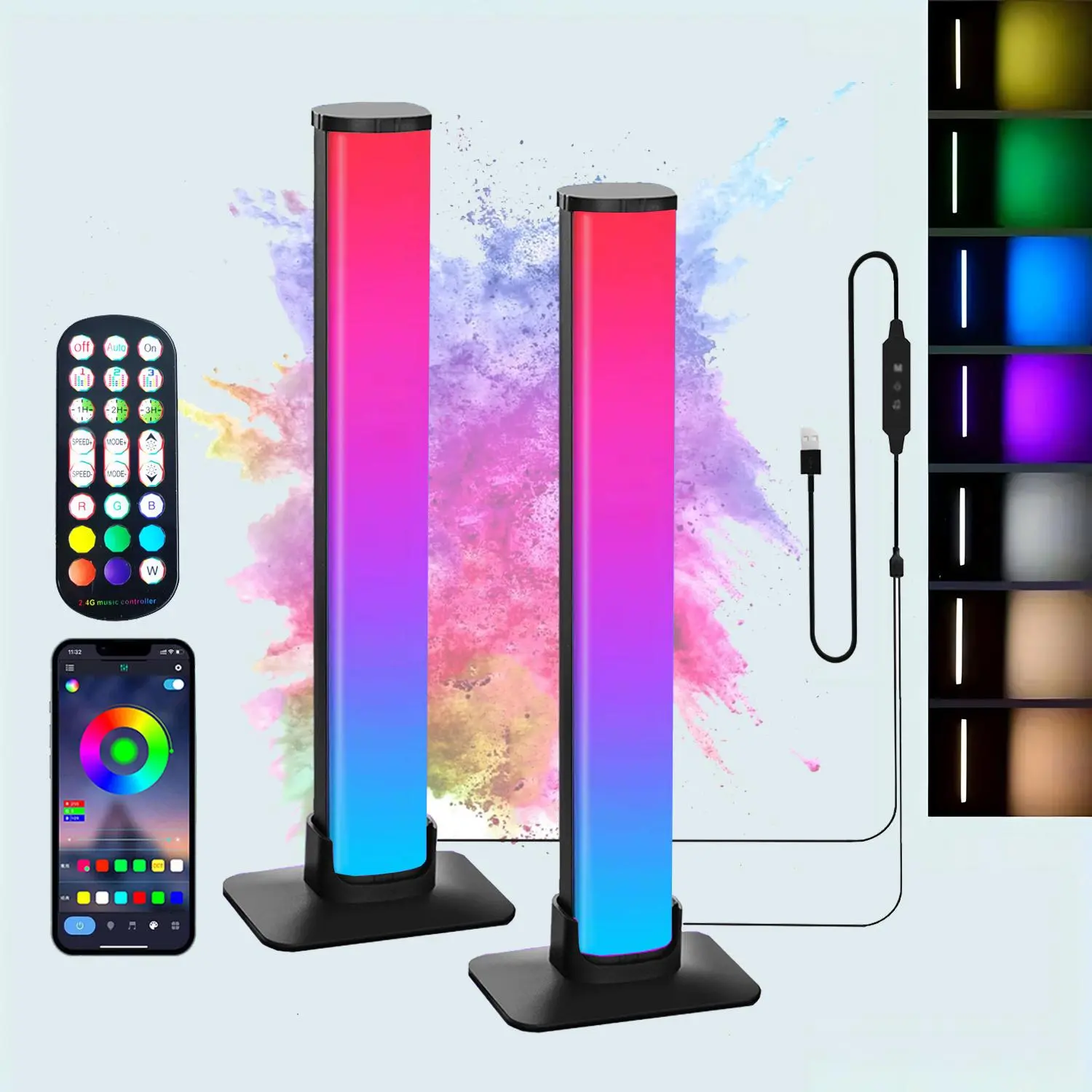 RGB Smart Game Light Strip, 2 Counts USB Powered LED Light Strip with Controller & APP Control, Ambient Light for Home Decor, Party Background Light