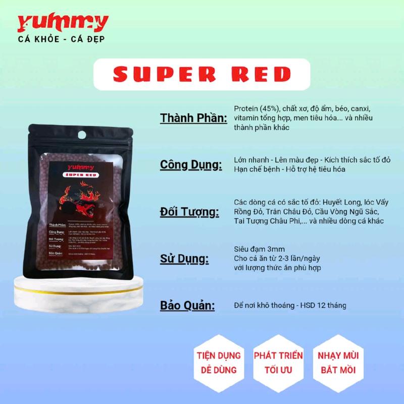 Cám Yummy | SUPER RED cám chuyên dùng cho Lóc Nóng và hỗ trợ các loại cá săn mồi lên sắc tố đỏ nhanh và đẹp