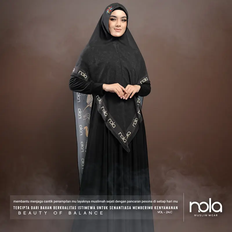 NOLA-Khimar Syar`i Jumbo Printing Premium Vol 24 Hijab Muslim 2 Layer Payet Kerudung Instan Ceruty Doll Syari Wanita Hitam 2