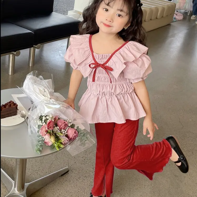 BABYHOKI STORE Usia 7 8 9 10 Tahun Baju Anak Tanggung Cewek [363620] - Setelan Blouse Lengan Balon Anak Perempuan - Motif Plain Rubber 1