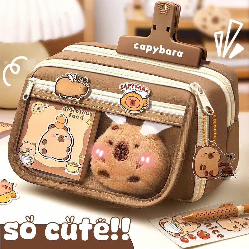 Hộp Đựng Bút Chì Vải, Thiết Kế Dễ Thương, Kawaii Capybara, Dung Tích Lớn, Hình Động Vật, Có Khóa Kéo, Thích Hợp Cho Trẻ Em, Túi Đựng Bút Cho Bé Trai Và Bé Gái, Đồ Dùng Hộp Đi Học