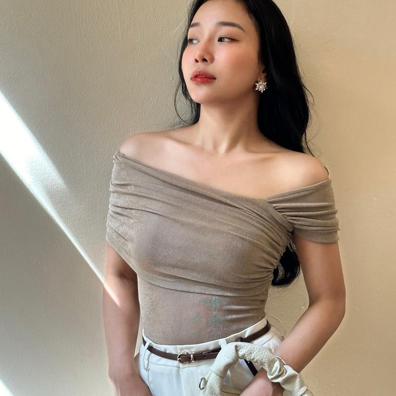 Áo Thun Lệch Vai Ngắn Tay, Áo Mặc Được  Nhiều Kiểu Chất Thun Nhũn, Co Giãn, Mềm Mại Nữ Top áo thun