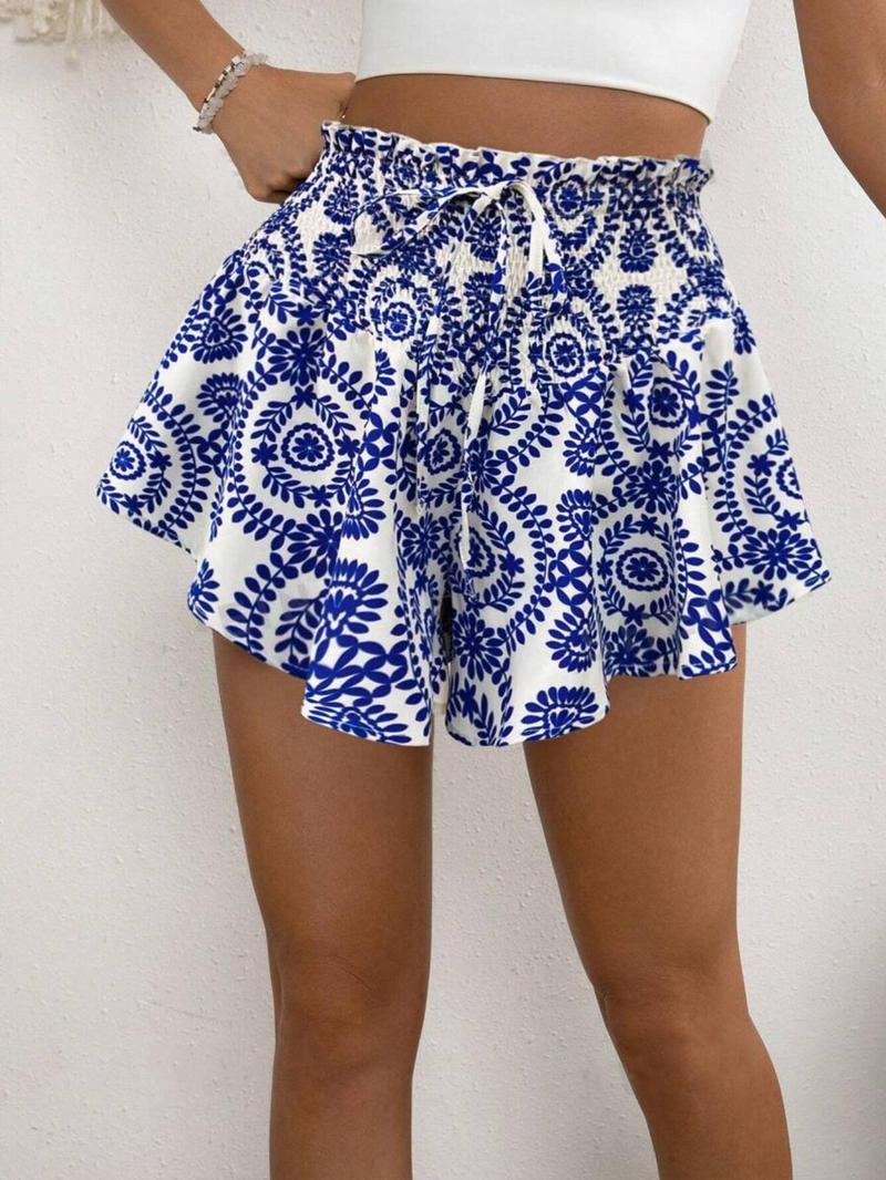Product Introduction of Women's Ethnic Pattern  Shorts, Boho Casual Wide Leg Shorts for Holiday Vacation, Ladies Bottoms for Summer 3