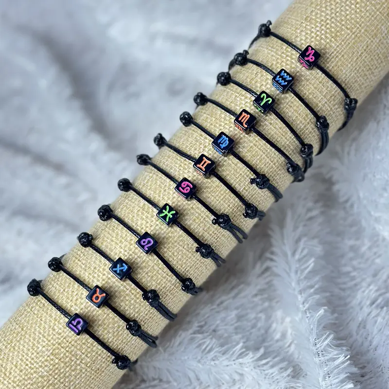 Gelang tali kulit mote Hitam Zodiac 0