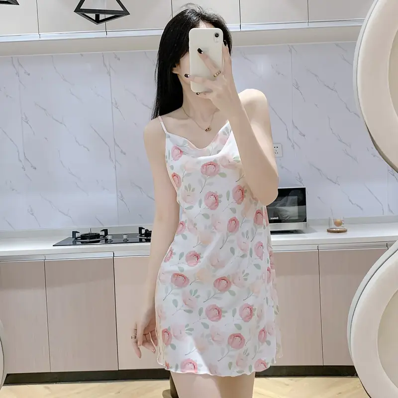 Đồ Ngủ Lụa Lạnh Gợi Cảm, Dành Cho Nữ, Bộ Sưu Tập Mùa Hè, Váy Ngủ Trượt Cao Cấp, Thiết Kế Dễ Thương Và Gợi Cảm Women Dress váy  ngủ  gợi  cảm  nữ  hở  nửa  ngực đầm  ngủ  mặc  nhà  có  quần rave  outfits váy  thức 8