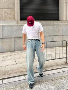 Men's Straight Leg Jeans, Loose Street Fashion Casual Comfy Pocket Denim Trousers for Daily Wear, Woven Bottoms for All Seasons, Cotton