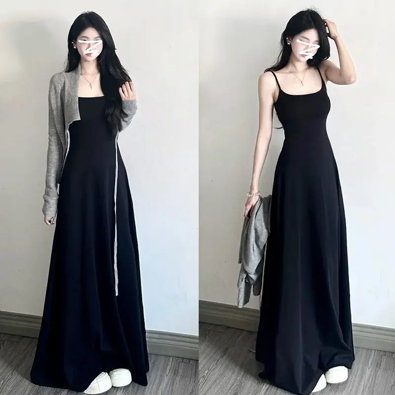 Váy Hai Dây Đen, Phong Cách Pháp, Váy Nữ Mùa Hè, Thanh Lịch Và Mỏng Vừa Vặn, Thích Hợp Cho Kỳ Nghỉ Bờ Biển Nhỏ