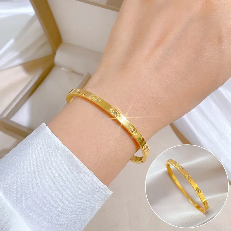 [Whole Titanium Steel] European and American Horse Eye Zirconium Minimalist Titanium Steel Bracelet Minimalist Cross-Border Retro Stainless Steel Jewelry