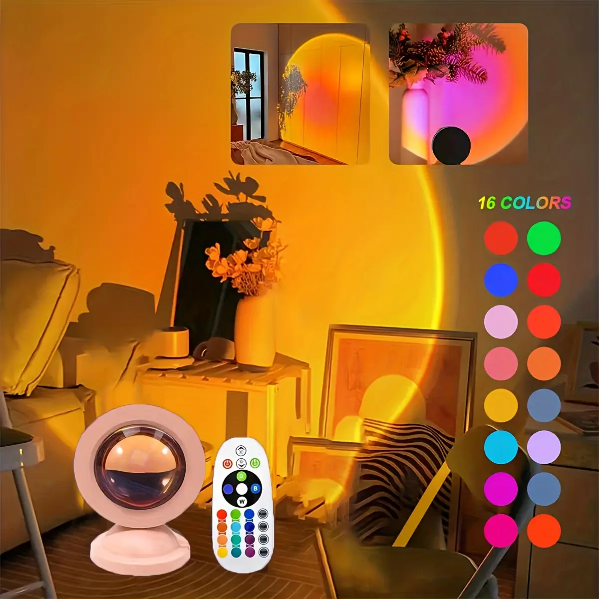 Sunset Atmosphere Light,16 Color RGB Romantic Sunset Light, Rainbow Projection Light,  Photography Fill Light