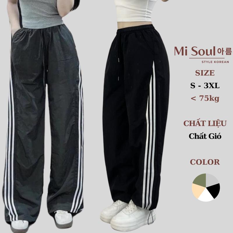 Quần Gió Dài Kẻ Sọc Ống Rộng BigSize Dây Rút Bo Gấu MiSoul, Quần Dài Kẻ 319 Nữ Women Pants Ong