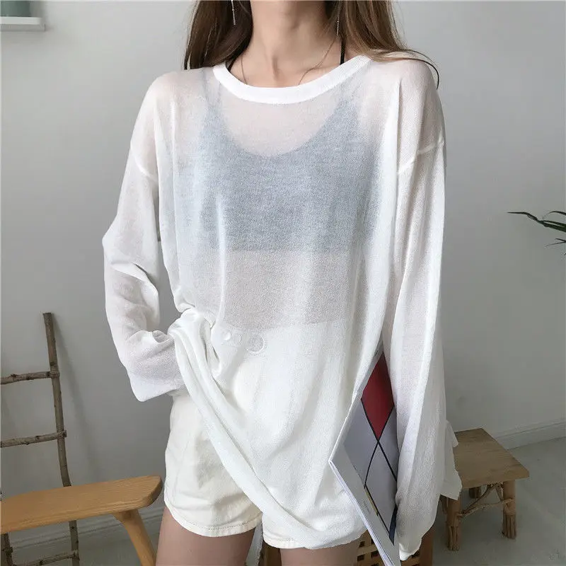Áo Thun Lụa Lạnh Chống Nắng, Loại Mỏng Tuyệt Vời Của Người Nổi Tiếng Trực Tuyến, Áo Mặc Trong Thường Ngày Dáng Rộng Rãi, Dành Cho Mùa Hè Của Phụ Nữ, Phong Cách Hàn Quốc, Thời Trang Siêu Phổ Biến Ins