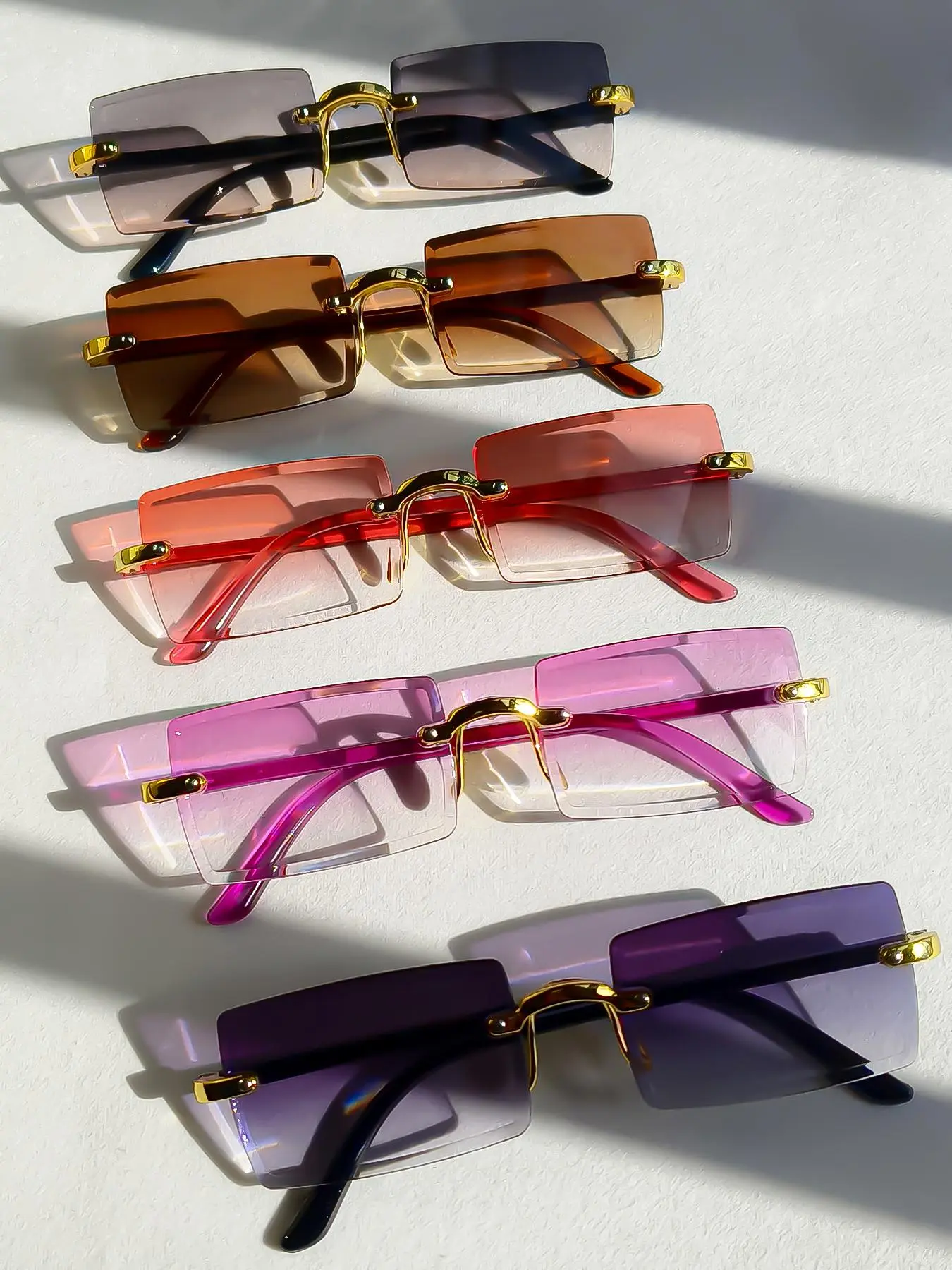 Unisex Summer Vintage Square Frame Sunglasses (5 Pairs), Trendy Ombre Color Sunglasses, Fashionable Versatile Accessories for Everyday Driving Use