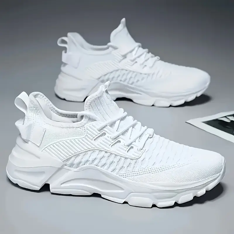 1 Pair Men's Breathable Running Shoes - Lightweight, Slip-Resistant, Low-Top Sneakers for Running, Walking, and Training, Spring/Summer Casual & Sport Style, Round Toe, Geometric/Pure Color Design 0