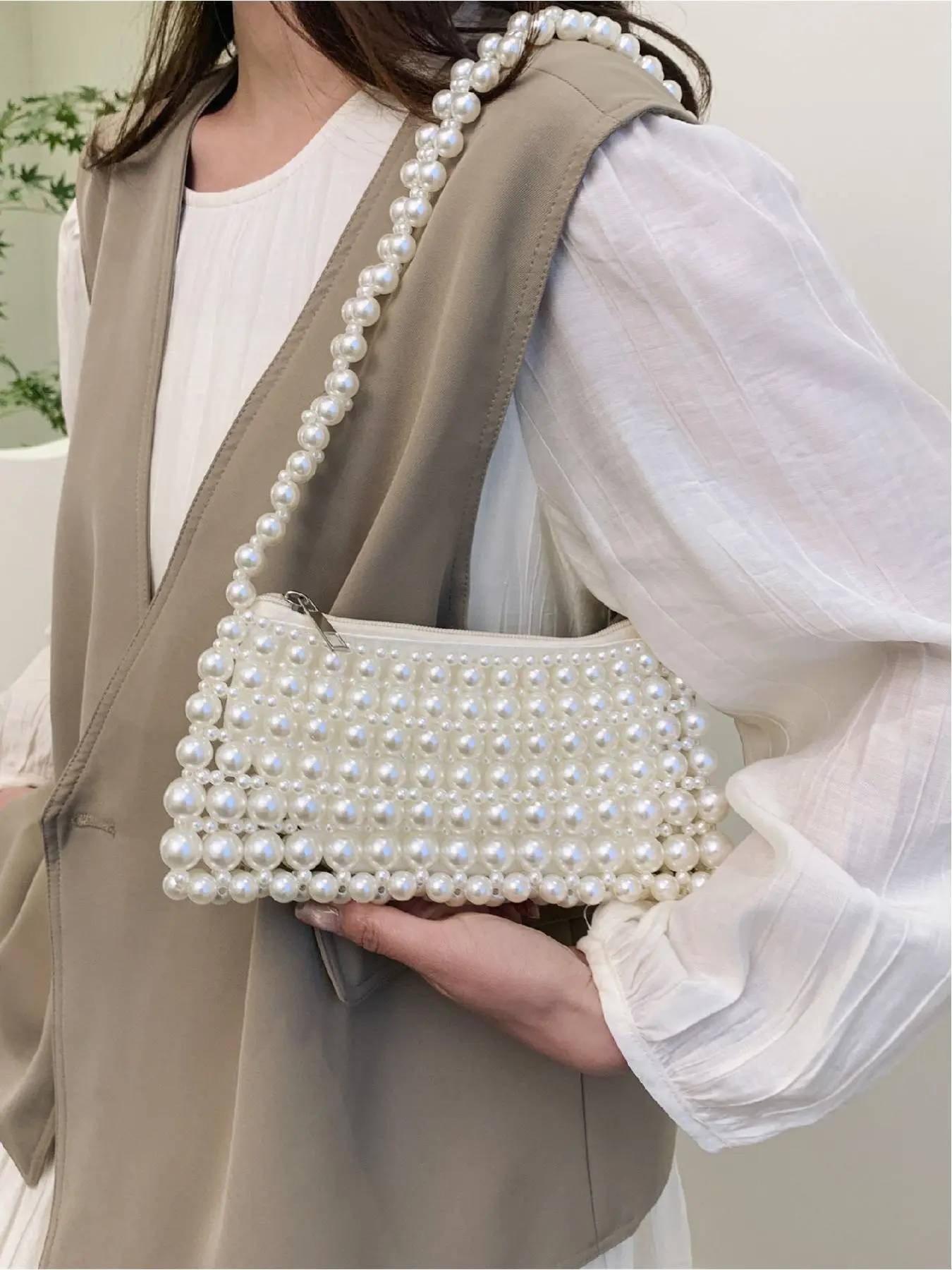 Fashion Faux Pearl Decorated Underarm Bag, Elegant Shoulder Bag for Women, Casual Trendy Versatile High-quality Daily Commuting Bag, Girl Fashionable Shopping Bag