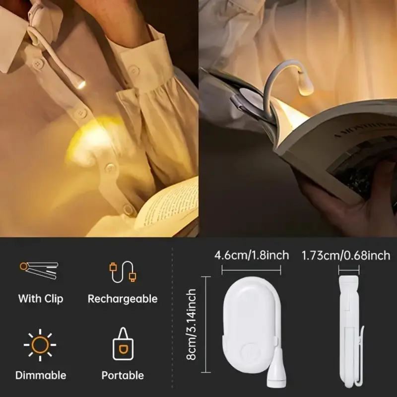 Portable Bookmark Light, Rechargeable LED Reading Light, Clip-on Night  Light, Bed Reading Eye Protective Light, Book Lights, Cozy Lighting, Reading Concentration Lamp, Lights Bedroom, Lighting 1