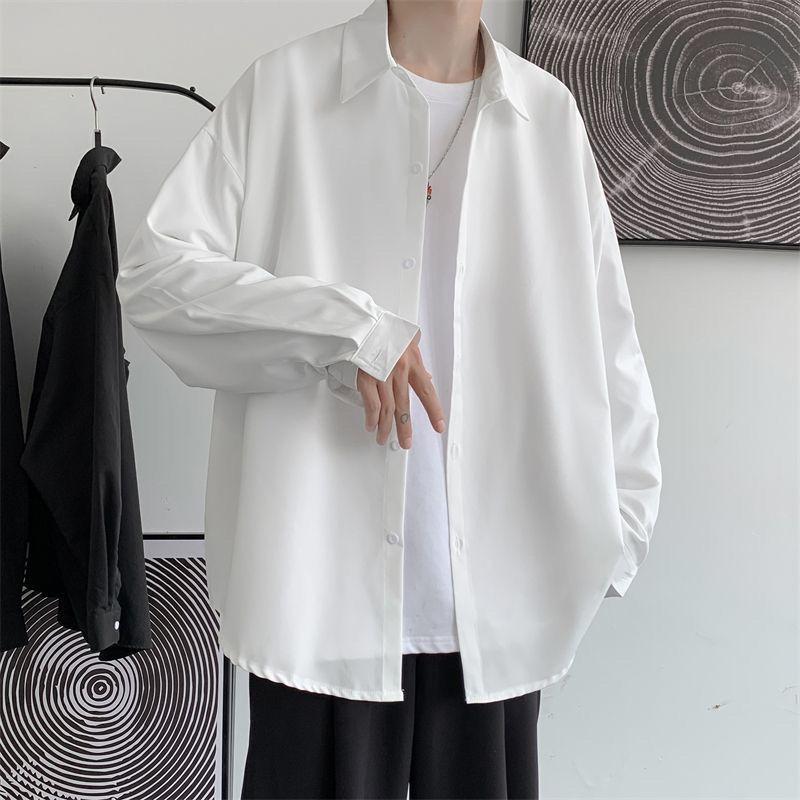 Áo Sơ Mi Trắng Đồng Phục DK, Phong Cách Preppy, Dành Cho Nam Giới, Tay Áo Dài, Phong Cách Hồng Kông, Dáng Rộng Rãi Và Thường Ngày, Phong Cách Hàn Quốc, Hợp Xu hướng, Dễ Phối Đồ, Áo Khoác 3