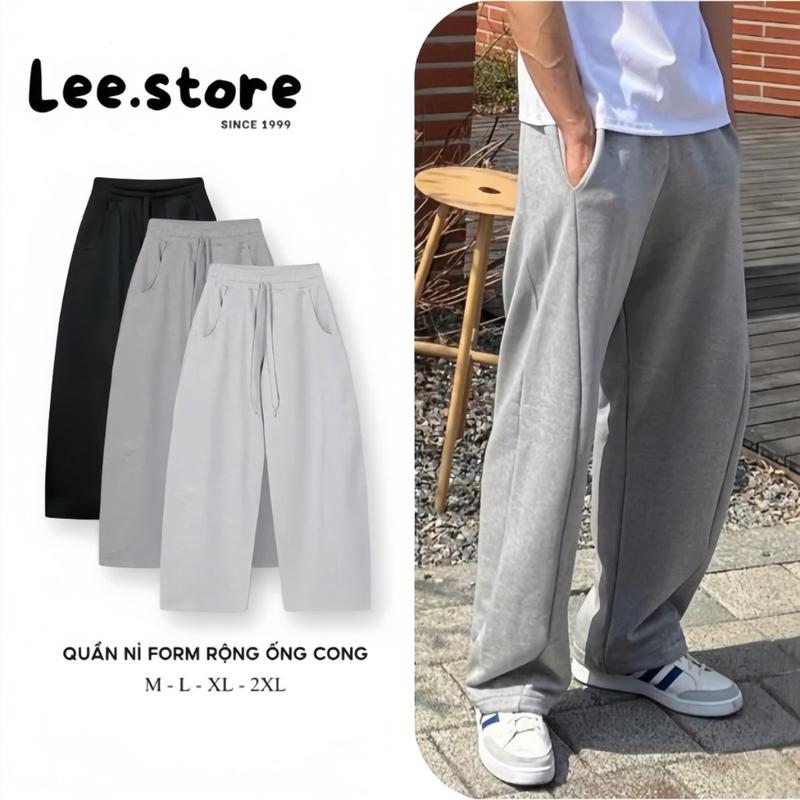 Quần Nỉ Form Rộng Ống Cong Unisex Nam Nữ, Quần Nỉ 2 Da Mềm Mịn Mặc Êm Không Nóng Bí Lee.store