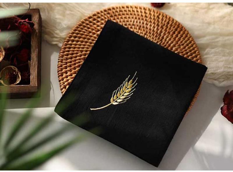 Product Introduction of New Pure Cotton Ancient Style Handkerchief for Men and Women Couples Double Layer Sweat Towel Embroidered Wheat Spike Gift with Embroidered Words 11