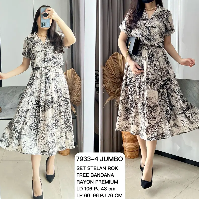 SET STELAN ROK MOTIF 7933 MV IMPORT Fit Wanita Katun Rayon Setelan Formal 3